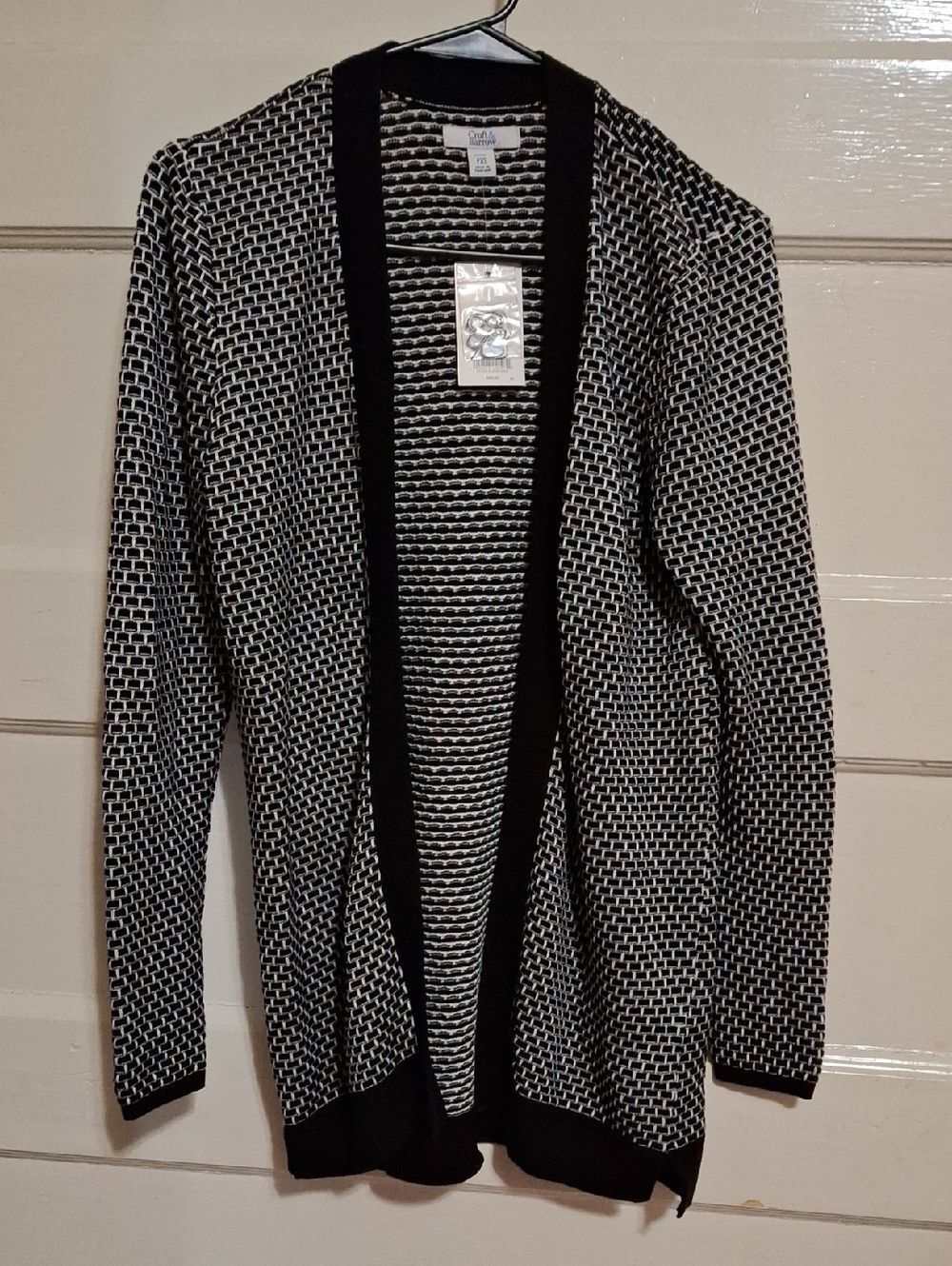 croft & barrow Black and White Open-Front Patterned Cardigan (Mis125)